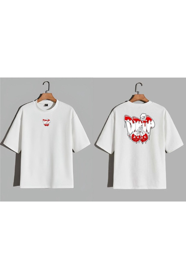 Drip Yazili Cherry Printed Oversized T-Shirt