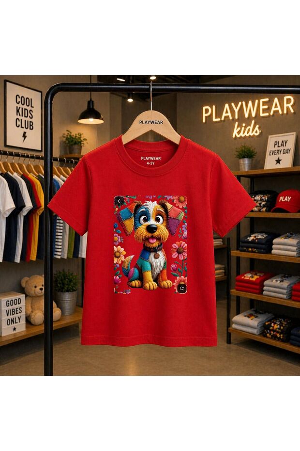 Colorful Knitted Doge Printed 100% Children's Unisex T-Shirt 5 6 -7 8-9 10 -11 12 Years Old