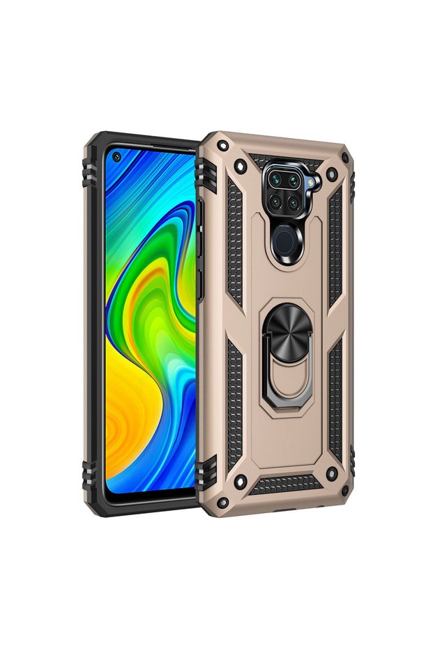 غطاء سيليكون متوافق مع هاتف Redmi Note 9 مع حلقة Sofia - ذهبي
