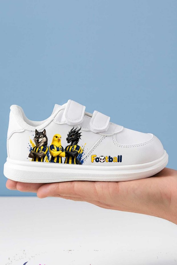 Sporty Animals Yellow White Navy Blue Printed Children's Sports Shoes Sneaker