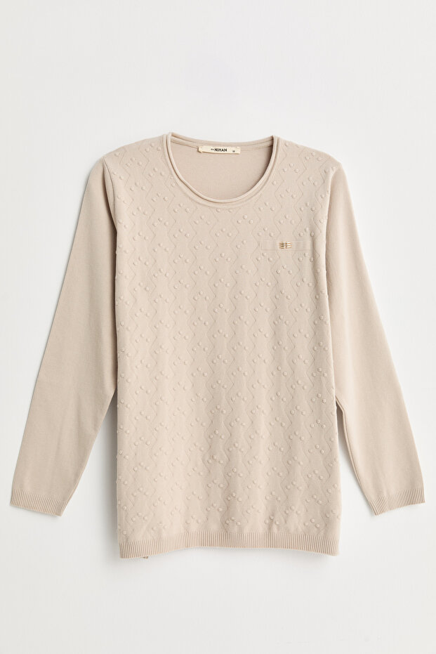Plus Size Viscose Sweater with Accessory Detail - Stone