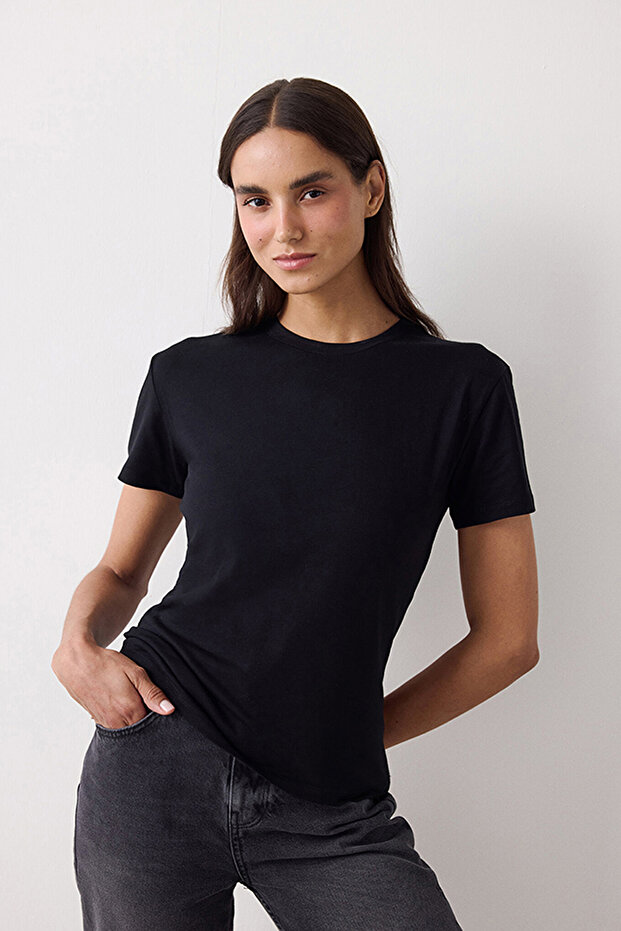 Women's Cotton Casual Basic Oversize T-shirt - Black - 3
