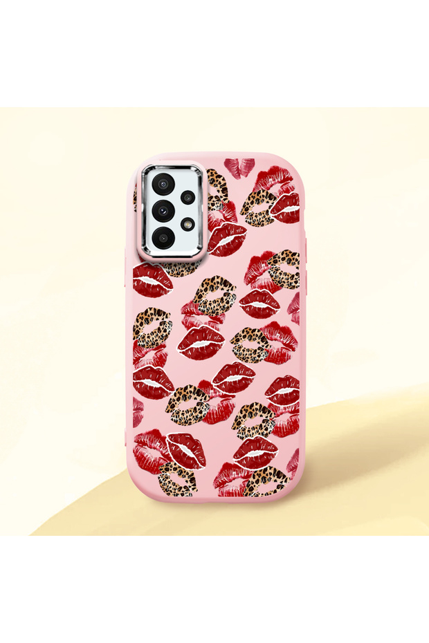 Samsung Galaxy A23 Compatible Case Camera Protector Pink Silicone Couple Phone Case with Kiss Pattern