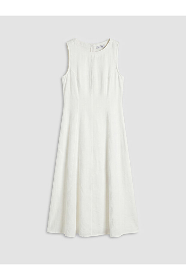 Ecru modal blend dress with fitted waist