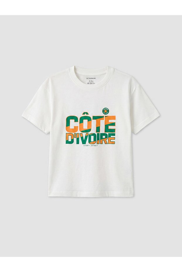 White Crew Neck Côte D'Ivoire Printed Boys' T-Shirt