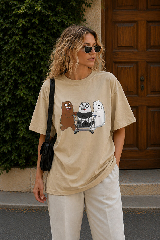 Cute Bear Characters Printed Unisex Oversize T-Shirt – Cotton Crew Neck Casual T-Shirt
