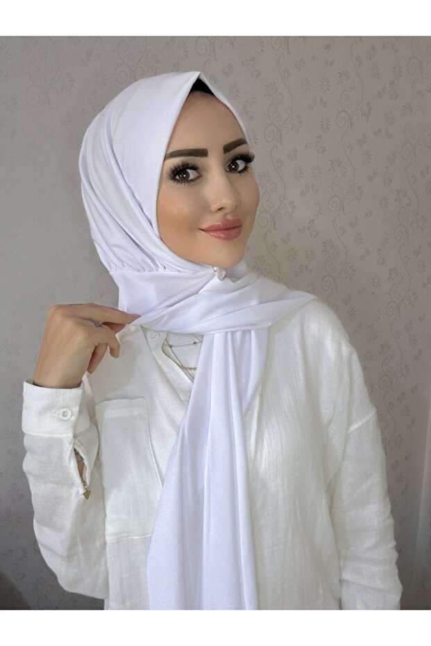 White Women's Sandy Fabric Ready-To-Wear Shawl with Snap Fasteners
