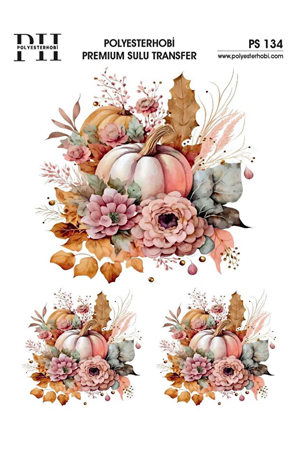 Premium Water Transfer 25X35 cm Pumpkin and Flower Patterned Ps 134