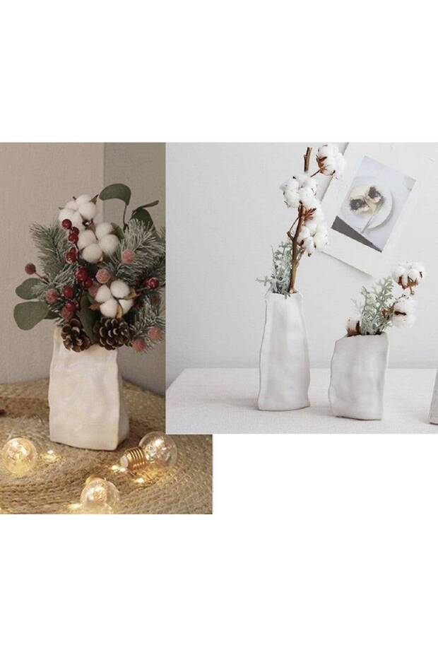 Small White Stone Ceramic Vase - 1