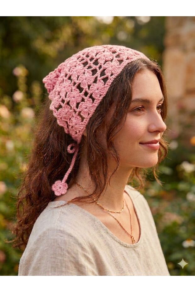 Hand-Knitted Hair Bandana Triangle Bandana Daisy Bandana