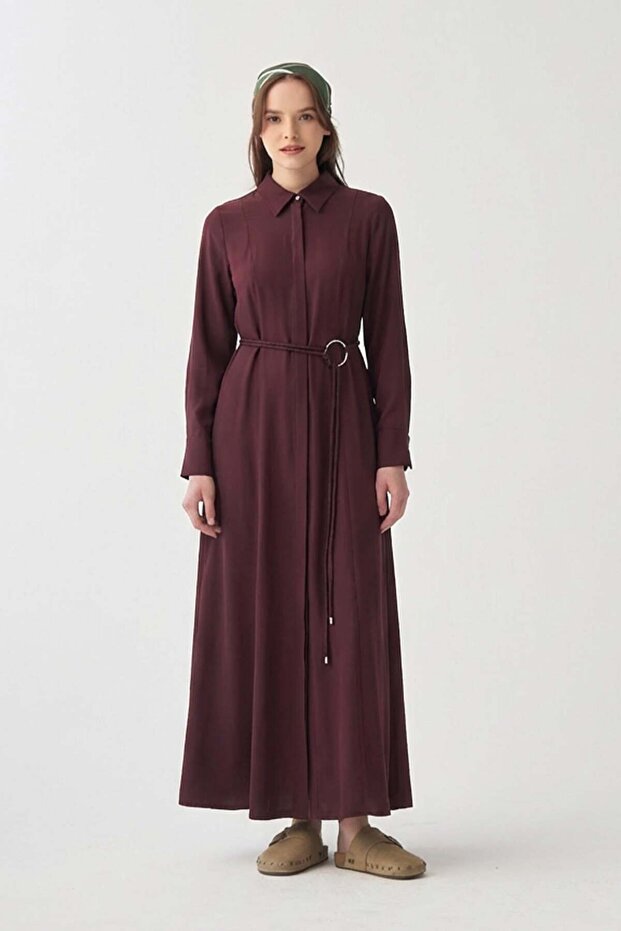 Plum Belt Detailed Dress