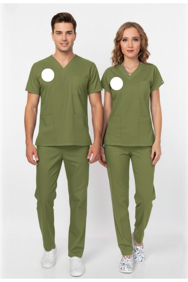 Unisex Grass Green New Regulation Compliant Embroidered Pharmacist Scrubs Uniform Set Grasshopper