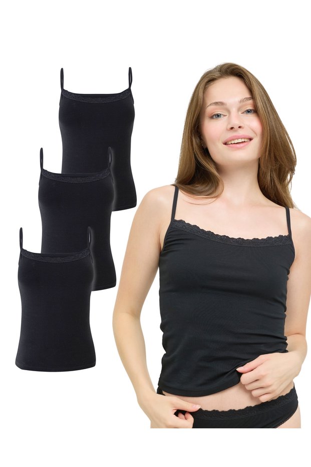 Women's Organic Cotton 3-Piece Lace Tank Top with Rope Straps