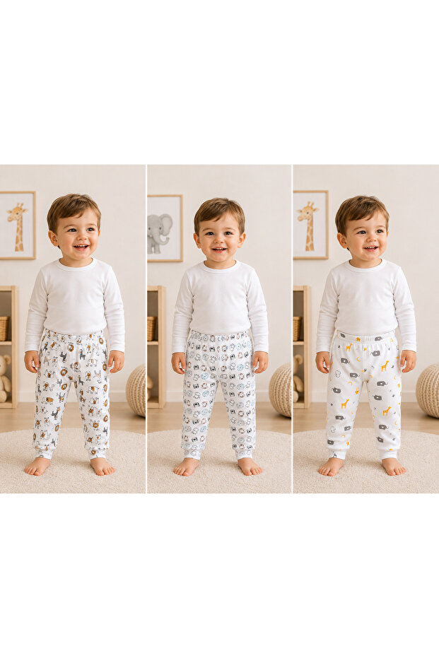 Boy's 3-Piece Baby Pants Set with Animal Pattern and Soft Textured Cotton Bottom