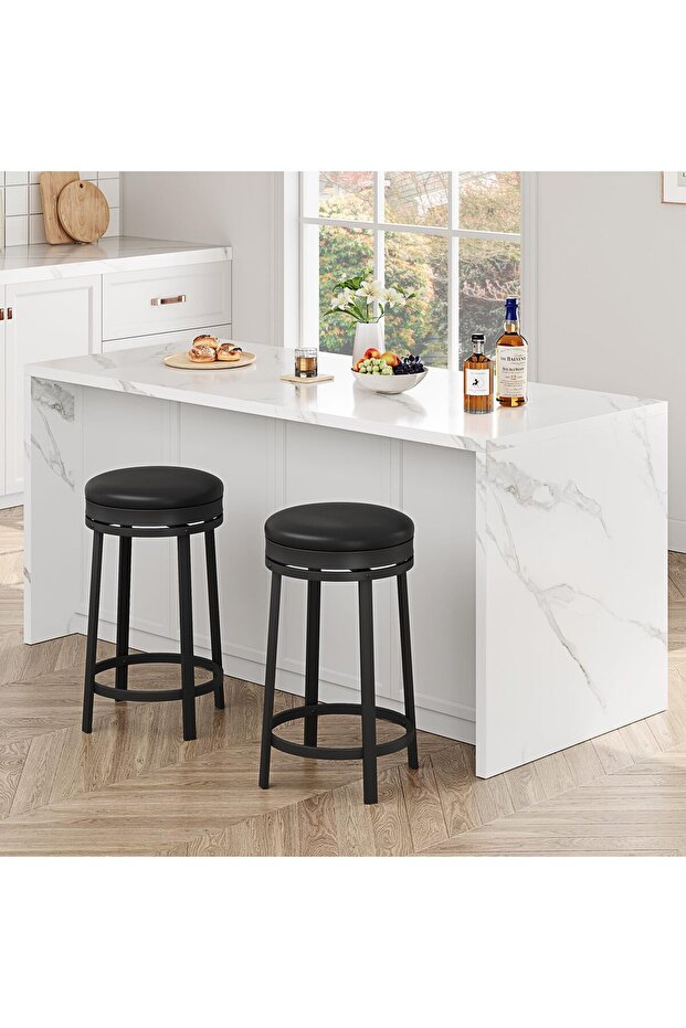 Bar Stools Set of 2, Swivel Breakfast Bar Stools with PU Leather Cushion, Industrial Style Kitchen Stools, Sturdy Metal Frame, Easy Assembly, Bar Chairs for Kitchen Island