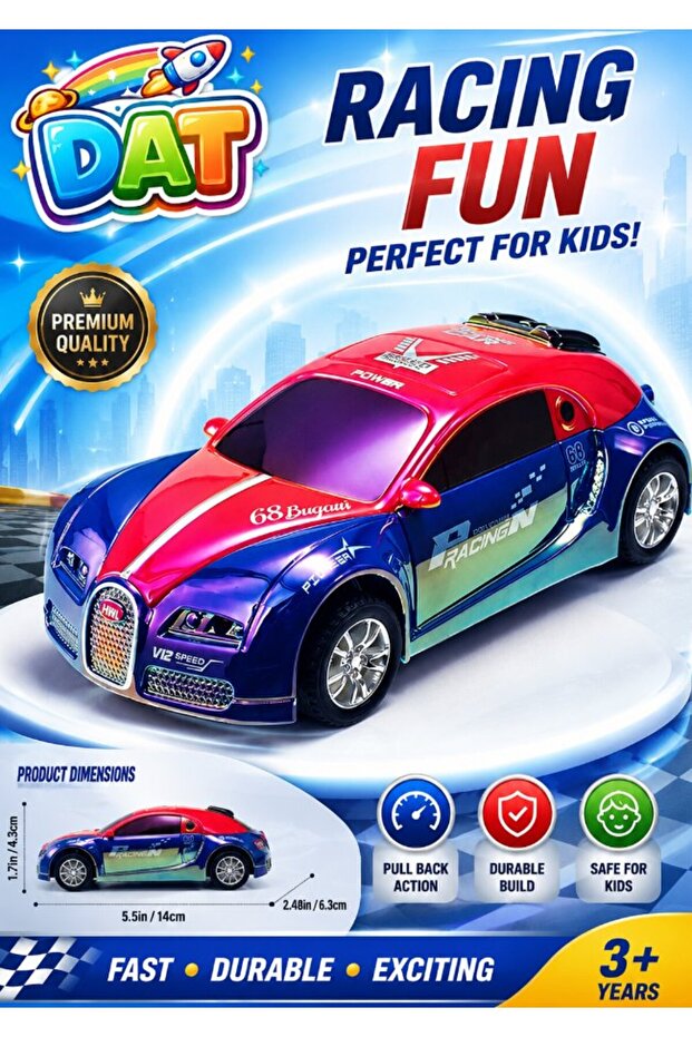 Pull Back Racing Car Toy for Kids – Drift Graffiti Design Friction Powered Vehicle, Boys Gift