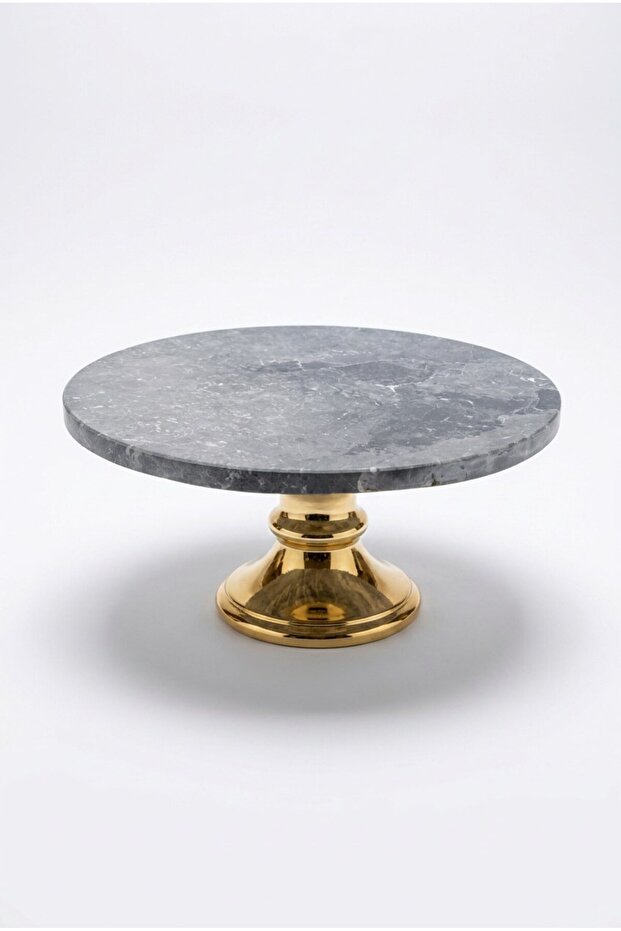 Black Marble Footed Cake Stand 25X25X12Cm – Luxurious Natural Marble Presentation and Serving Tray