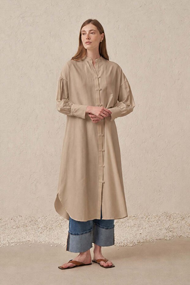 Beige-Brit Detail Long Tunic