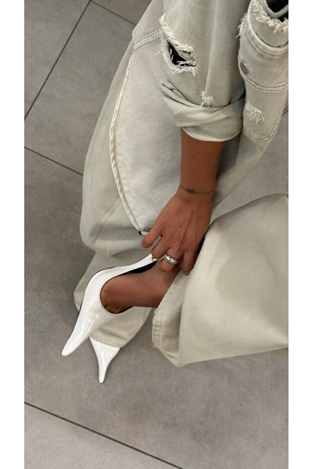 Bold Patent Leather Heel Shoes White