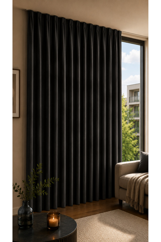 Anthracite Blackout Background Curtain Heat and Sound Insulating Solid Color