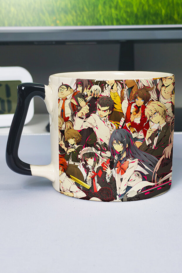 كوب سيراميك فاخر مطبوع عليه Danganronpa (قطعة واحدة) بمقبض أسود خاص V1D