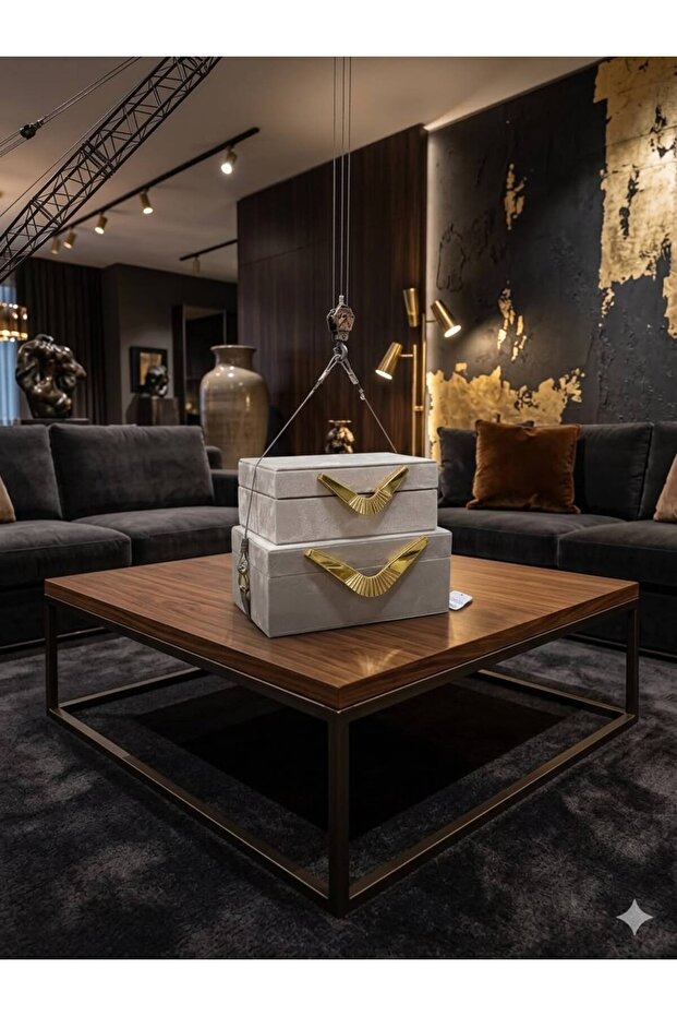 2-Piece Fabric Covered Decorative Box with Gold Detail