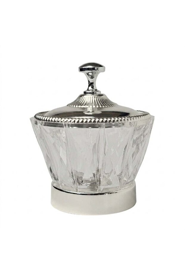 Luxury Crystal-Cut Acrylic Bowl – Silver-Tone Metal Lid & Base