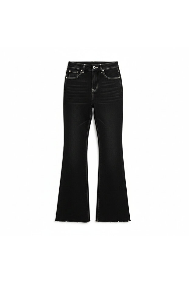 Women's Black Contrast Stitch High-Waist Flared Jeans