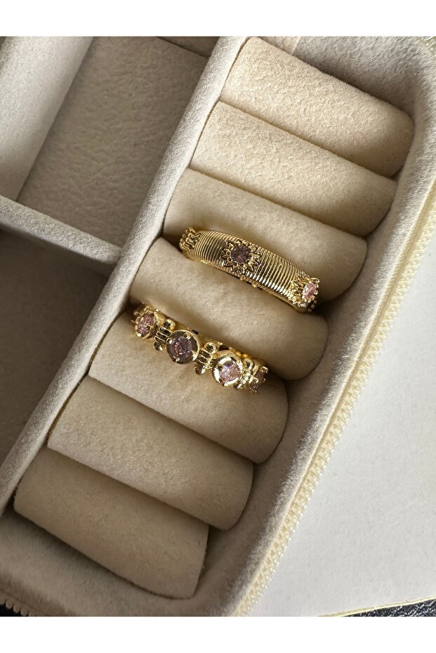 Pink Dot Detailed 2-Piece Ring Set - 4