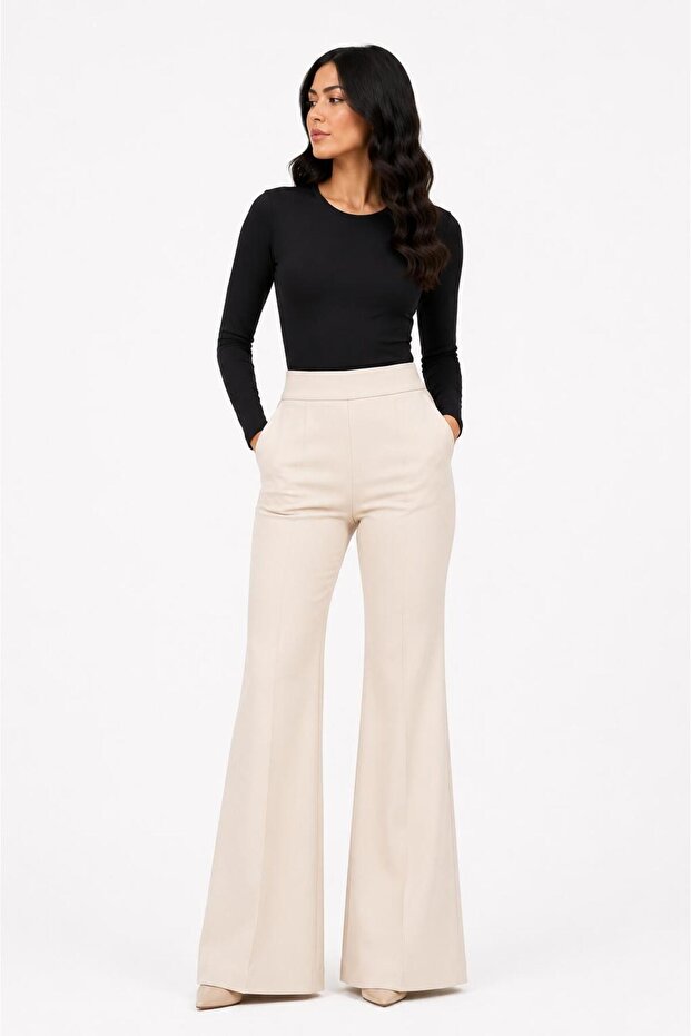 Spanish Style Pocketed Lycra Knitted Trousers Original Pattern Domestic Production