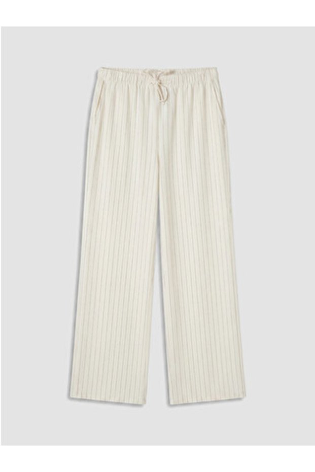 New Season White Striped Women's Trousers with Elastic Waist
