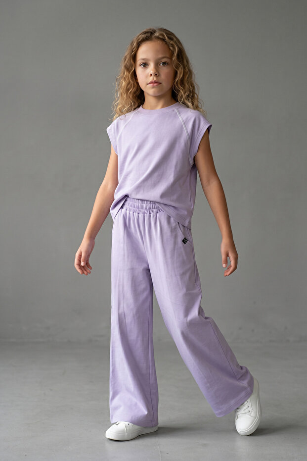 Lumy Combed Cotton Girls' Wide-Leg Summer Trousers