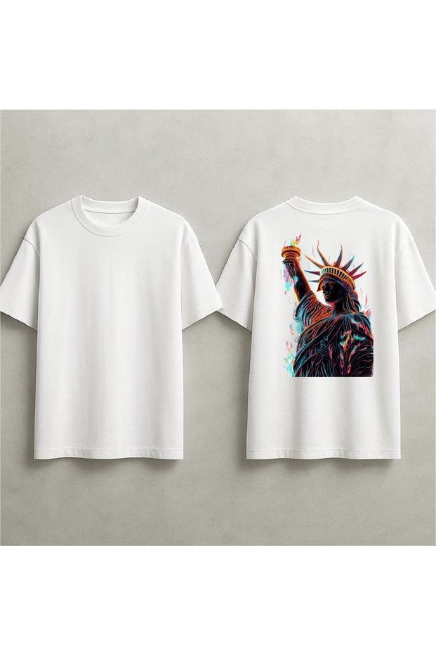 Neon Statue of Liberty Printed Oversize T-Sirth