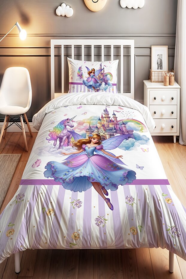 Winged Princess Patterned Single Baby Kids Bedding Set