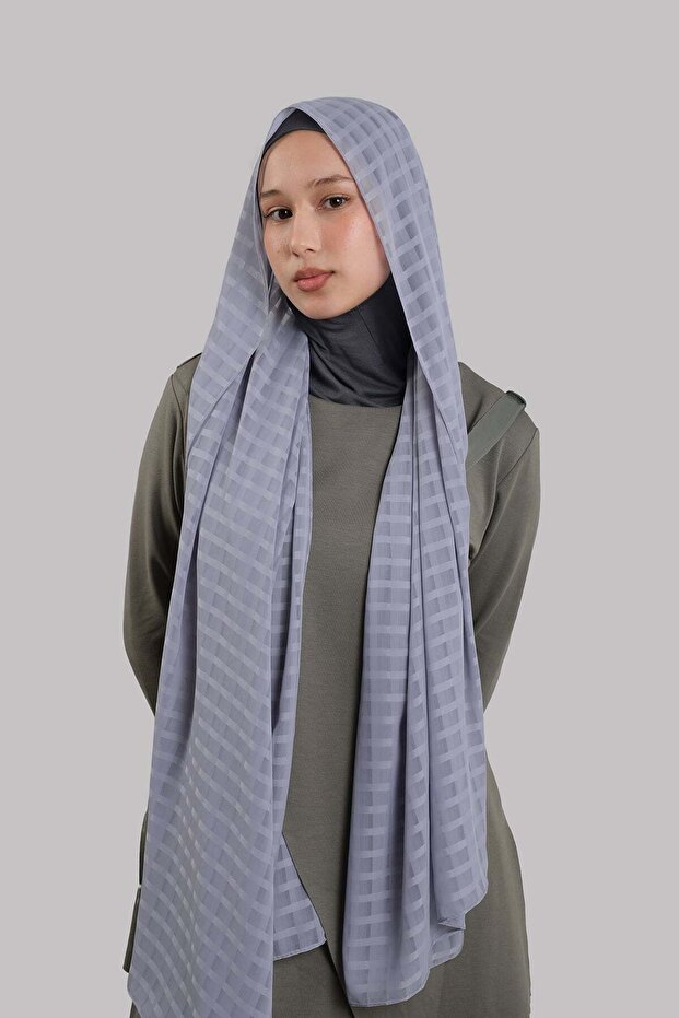 Gray Practical Ready-To-Wear Shawl Patterned Chiffon Hijab Bonnet 2415_15