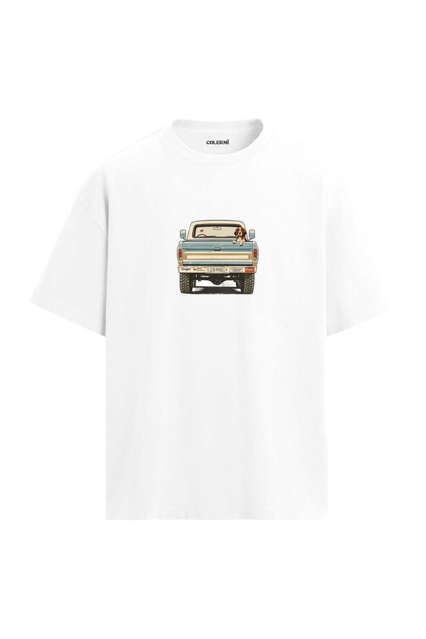 Retro Pickup & Dog Design Oversize T-Shirt