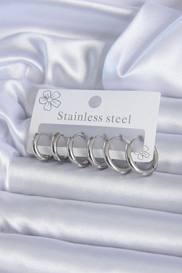 316L Steel Silver Color Hoop Women's Earring Set