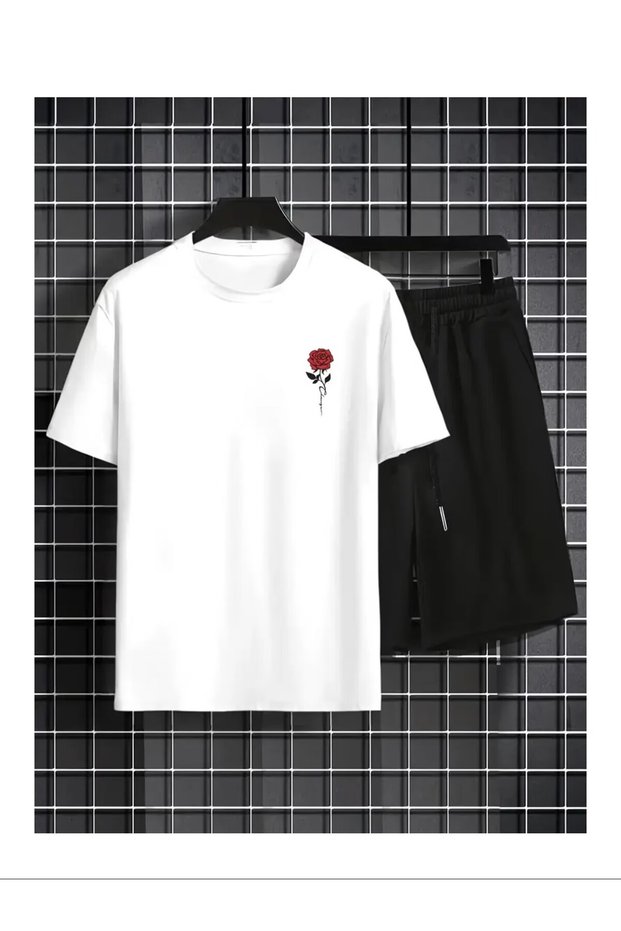 T-Shirt Shorts - T-Shirt with Shorts, Printed Crew Neck Top and Bottom Set