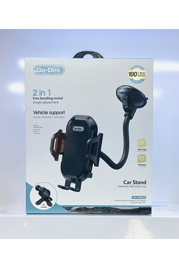 Go-Des Car Phone Mount, 2-in-1 Adjustable Windscreen and Air Vent Holder, Automatic Clip Suction Cup, GD-HD651S
