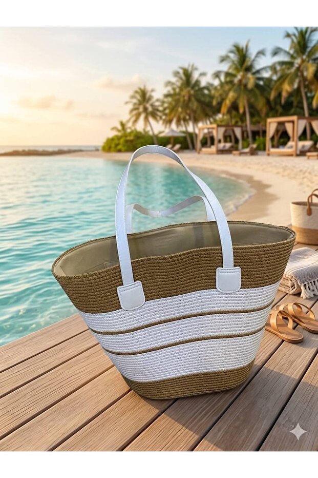 Patterned Colorful Straw Beach Bag