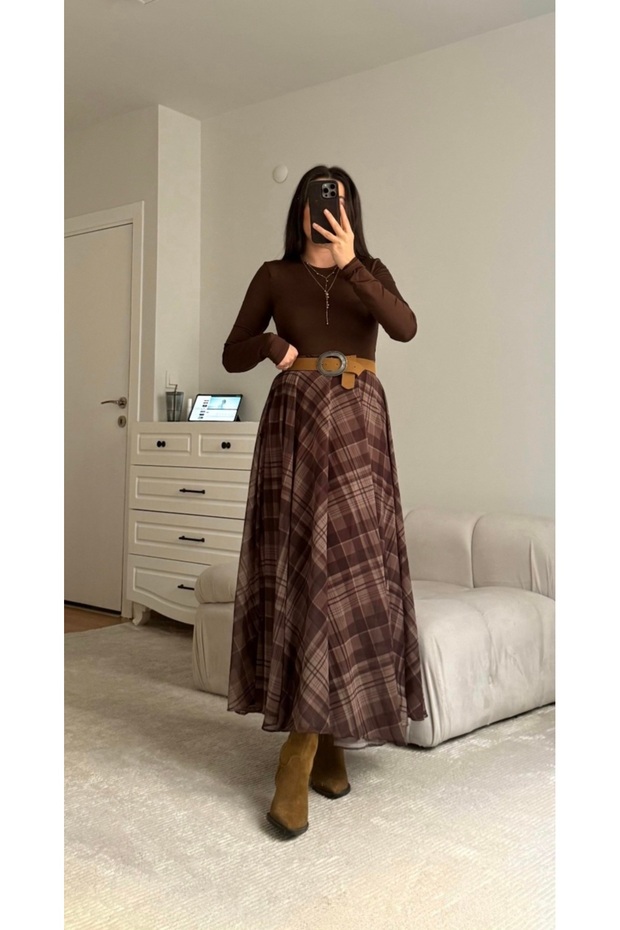 High-Waisted Plaid Lined Tulle Skirt