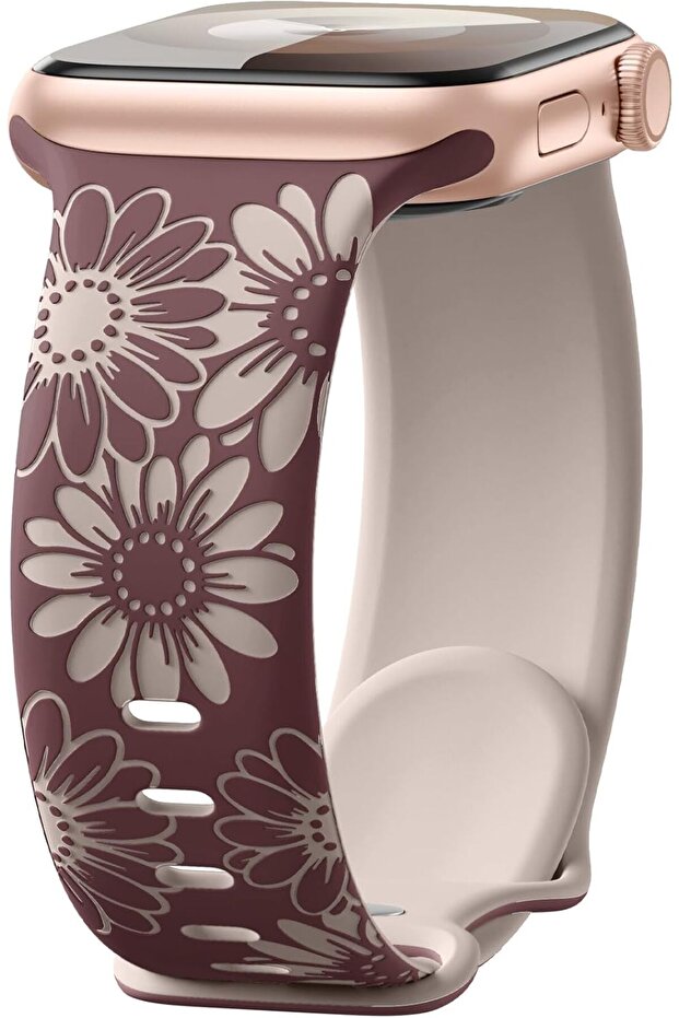 Floral Engraved Strap Compatible with Apple Watch Strap 41mm 40mm 38mm for Women, Two-Tone Flower Soft Silicone Sport Band