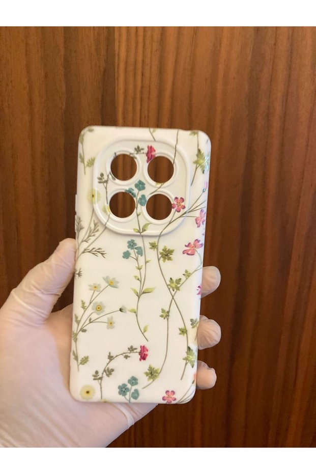 Poco X7 Vine Flower Printed Inside Velvet Silicone Phone Case (Cream Color)