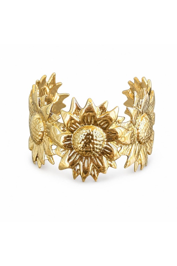 Sunflower Steel Adjustable Cuff Bracelet