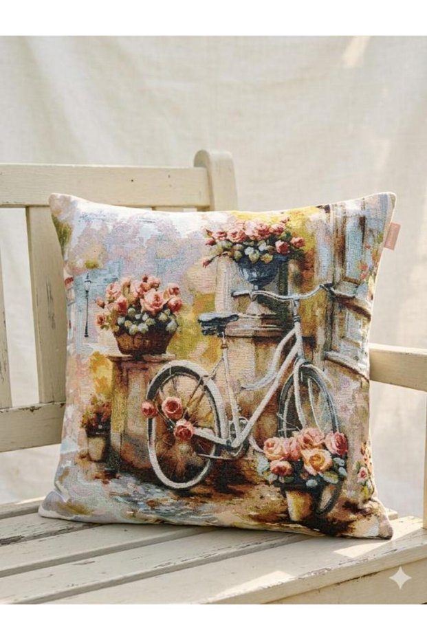 Cycling Trip Jacquard Woven Tapenstry Decorative Kirlent 45*45