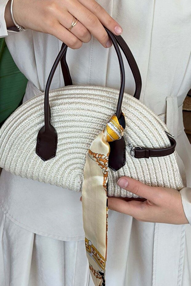 Sunset Scarf Straw Bag White