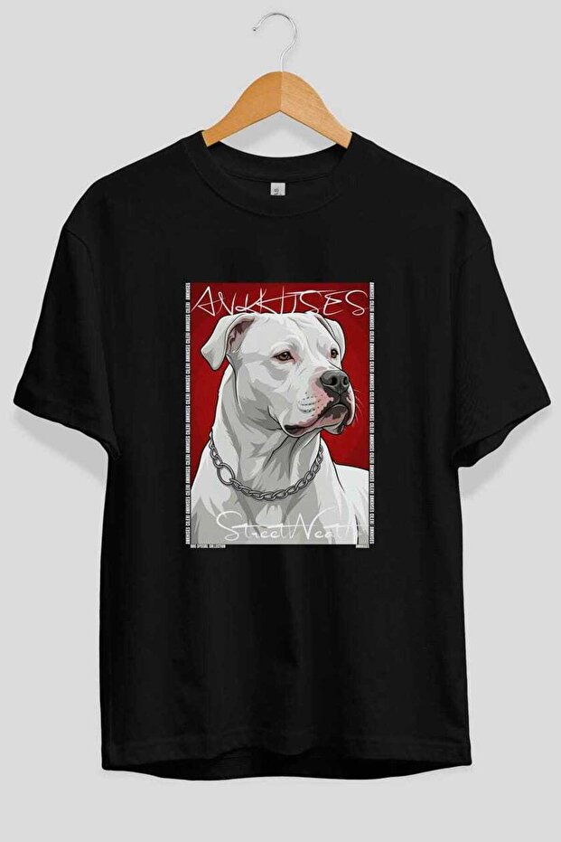 For Dog Lovers 41 Front Dog Printed Black Oversize T-Shirt 100% Cotton Unisex Dog Lover Premium Design
