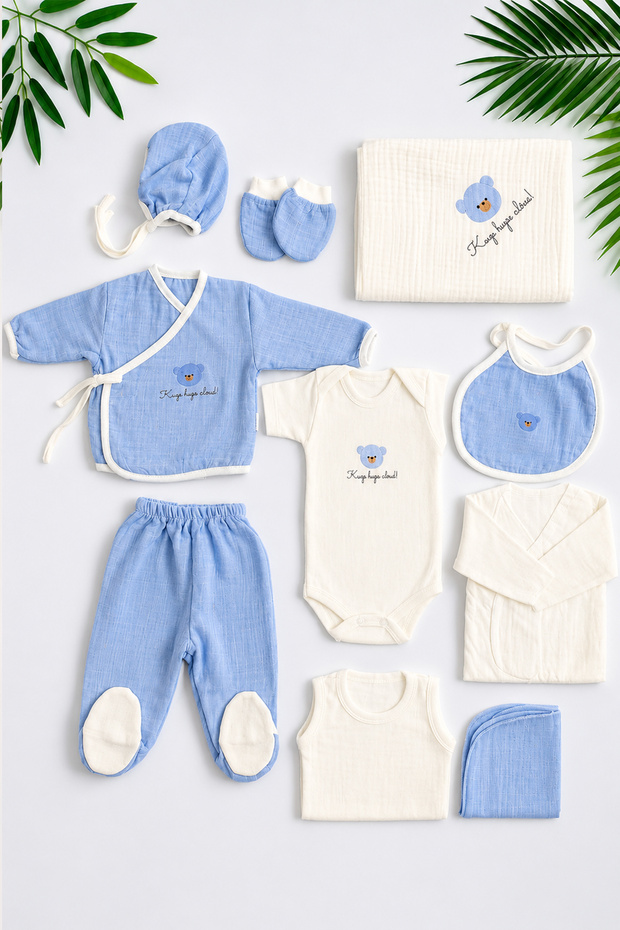 Baby Boy Newborn Muslin 100% Cotton Natural Muslin 10-Piece Luxury Hospital Release Gift Stl7222