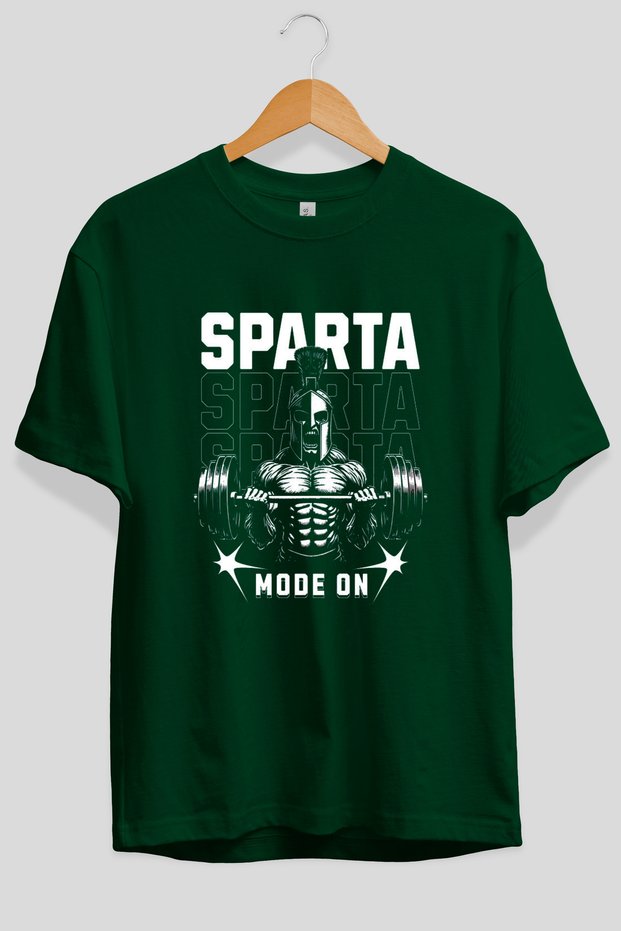 Sparta Gym Oversize Front Printed Green T-Shirt 100% Cotton Streetwear Premium Comfortable Fit