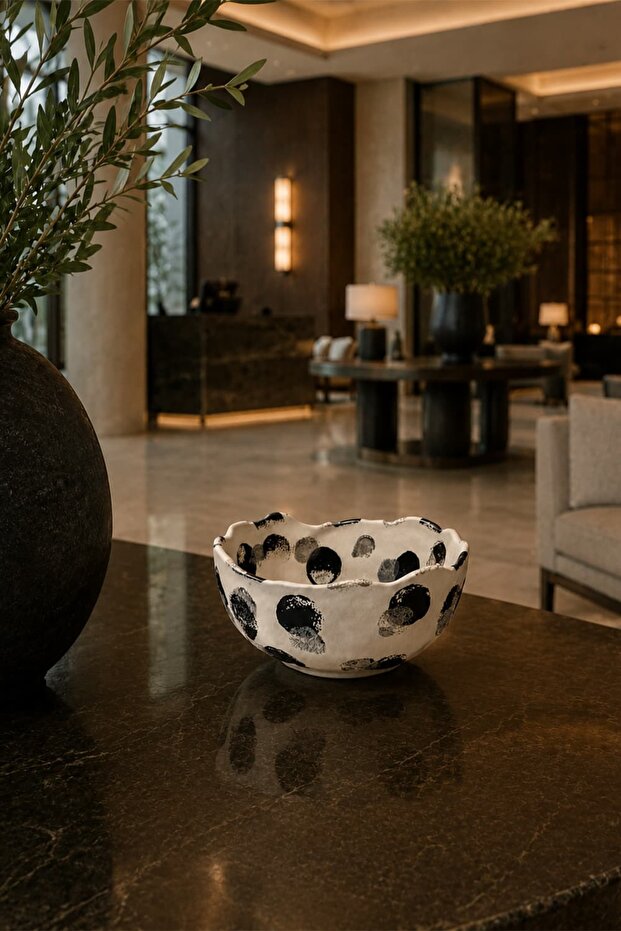 Aurora Decorative Bowl |   Multi-Purpose Tabletop Collector, Hand Painted - Mono Traces Series
